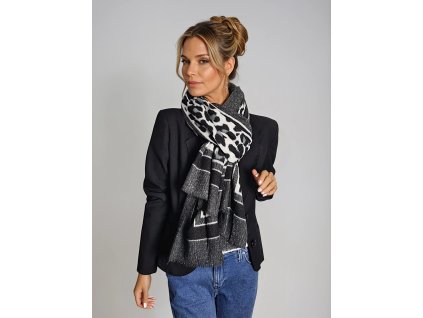 dlouha kasmirova sala cerna bila leopard zebra vzor zvireci srsti vlnena tepla sala black white tina moda hedvabny svet 04302 (4)