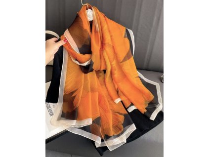 oranzova pozitivni barva velke kvety na cerne sale elegantni doplnek k satum i kostymu tina moda 03060