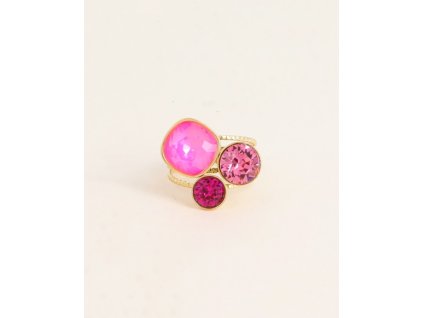 zlaty prsten s brousenymi pravymi kameny krystaly ruzova magenta pink zlata darek pro kamaradku tina moda
