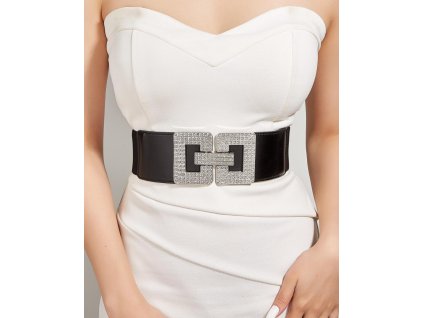 cerny damsky pasek o pasek elasticky se stribrnou sponou strasem siroky tina moda 311 (3)