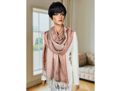 elegantni luxusni vlnena sala s bavlnou duhova ruzova hneda bezova ornamenty paisley trasne pled stola tina moda (2)