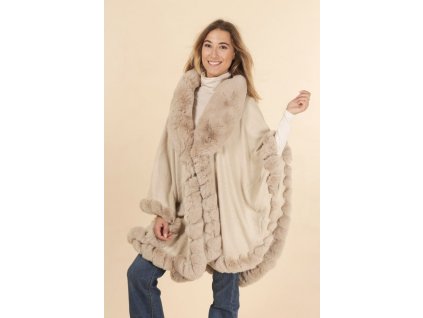 bezove svetle ponco pelerina prehoz s kozesinou ton v tonu siroky kabat elegantni prehoz poncho tina moda 02078 (3)