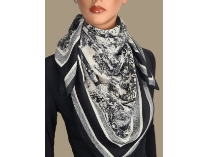 black and white velky satek ceno bily rybi kost viskoza teply satek na krk i kolem hlavy tina moda 0202202 (4)