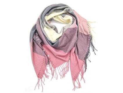Velka kostkovana damska sala XL damsky satek ctvercovy extra velky ruzova seda bila Tina moda 0215509