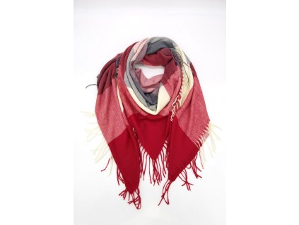 Velka kostkovana damska sala XL damsky satek ctvercovy extra velky cerven seda ecru Tina moda 0215506