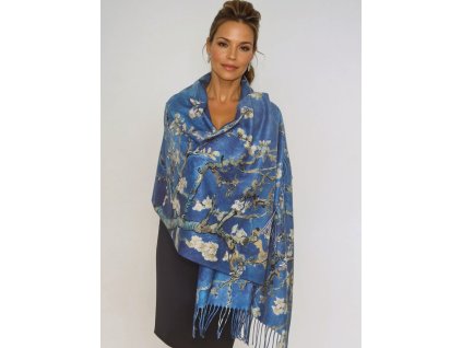 Vincent van Gogh Mandlovy kvet Almond slavny obraz kasmirova vlnena sala modra studene barvy jemna elegantni tina moda 01400 (1)