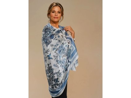 hedvabna velka dlouha sala bila modre kvetiny kvety motyl blankytna modra studene barvy tina moda hedvabny (1)