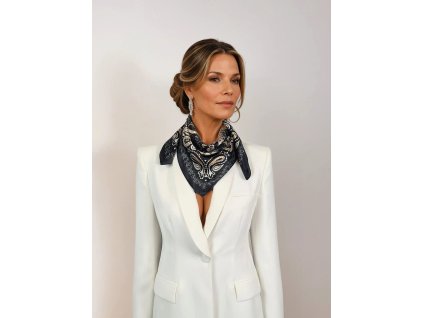 satek z praveho satenoveho morusoveho hedvabi cerny hneda ornamenty stromy ptaci tina m