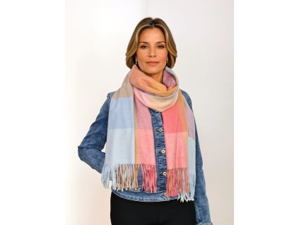 vlnena tepla zimni kostkovana ruzova oranzova sala jemne divci barvy tina moda 02011 (1)