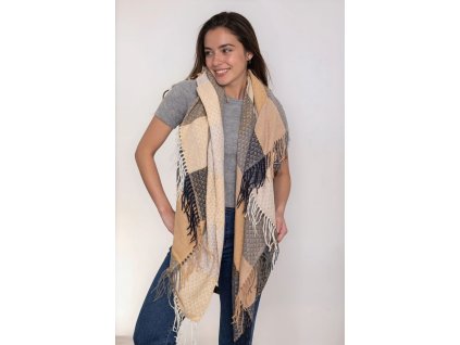 VLNENA VELKA saka satek kostkovany sala z vlny tepla velka xxl hnede bezove barvy trasne tina moda (1)