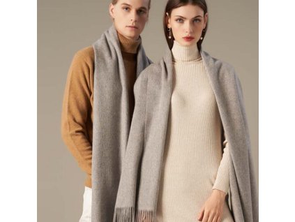 melirovana svetle hneda holubi seda kasmirova sala vlnena tepla damska panska bez vzoru jednobarevna tinamoda