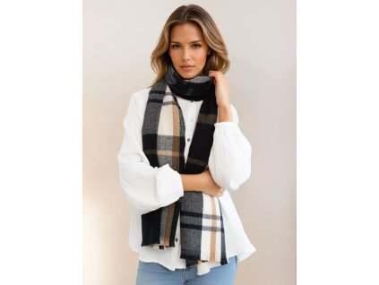 vlnena tepla zimni sala panska kostkovana cerna damska sala hneda bezova velka tina moda hedvabnysvet 01411 (3)