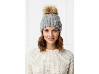 seda cepice s kozesinovou bambuli pravy kozisek odnimatelna tepla zimni kulich s bambuli