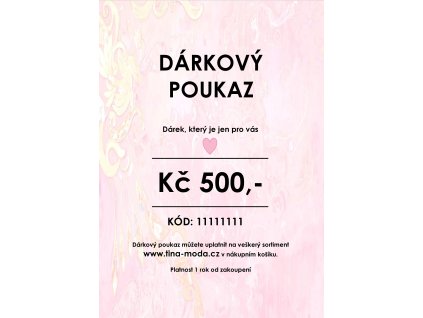 DP Tm darkovy poukaz gift card voucher Tina moda ruzovy secese 500