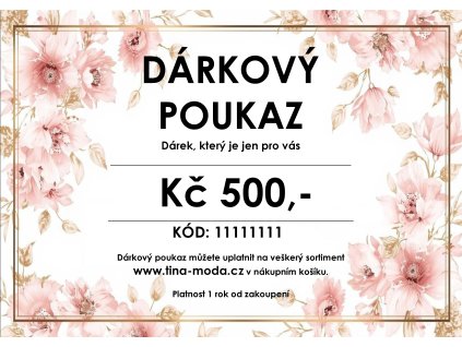 DP Tm darkovy poukaz gift card voucher Tina moda lem ruze 500