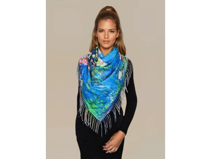 slvany obraz lekniny Claude Monet Kostace Vincent van Gogh modre a zelene barvy oboustranny vlnena sala tina moda 08163 (1)