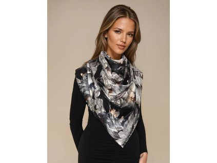 luxusni pled na pled trpytivy zlaty leskly kvetiny tmavy cerny sedy elegantni stola sala na krk tina moda (1)