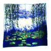 2229 6 lekniny claude monet damsky hedvabny satek sala ctvercovy modry kvety modra waterlilies