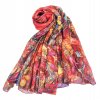 Hedvabna sala na krk prehoz pres ramena pareo pestrobarevna cervena tyrkysova kvetiny motyl slunecnice pav Tina moda 7008006 (1)