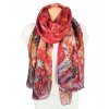 Hedvabna sala na krk prehoz pres ramena pareo pestrobarevna cervena tyrkysova kvetiny motyl slunecnice pav Tina moda 7008006 (2)