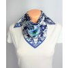 3438 2 damsky maly letuskovy hedvabny satek ctvercovy kvetovany bily modry 100 hedvabi 50 cm