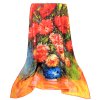 Luxusní hedvábný květinový šátek s červenými květy ve váze, pestrobarevný 90 cm