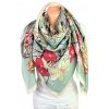 Dámský šátek z viskózy (rayon) velký XXL 130 cm zelený, béžový, červený s květy a mašlí