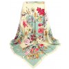 Dámský šátek z viskózy (rayon) velký XXL 130 cm zelený, béžový, červený s květy a mašlí