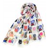 Hedvábná šála s viskózou bílá a barevené kočky a kočičky ve francouzském stylu