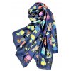 Hedvábná šála s viskózou tmavě modrá a barevené kočky a kočičky ve francouzském stylu