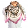 Růžový viskózový dámský šátek na krk s ornamenty, růžice 90 cm čtvercový
