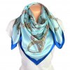 Modrý tyrkysový viskózový dámský šátek na krk s ornamenty, růžice 90 cm čtvercový