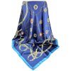 Tmavě modrý viskózový dámský šátek na krk s ornamenty, růžice 90 cm čtvercový