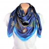 Tmavě modrý viskózový dámský šátek na krk s ornamenty, růžice 90 cm čtvercový