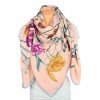 Dámský růžový šátek s květy macešek, tulipánů, lilií - samý květ, viskóza velký XXL 130 cm