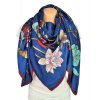 Dámský tmavě modrý šátek s červenými květy macešek, lilií, viskóza velký XXL 130 cm