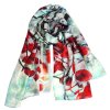 Hedvabna sala na krk prehoz pres ramena pareo pled cervene listy sipek vetvicka duhova modra zelena cerna Tina moda 7001106 (3)