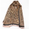 Dlouha vlnena sala na krk s viskozou pled pres ramena ke kabatu elegantni velbloudi hneda cerna vzor leoprad a recky lem Tina moda 0129312 (2)