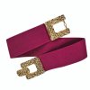 ruzova elasticky gumovy pasek s velkou zlatou zdobenou sponou tina moda doplnek ke kabatu (1)