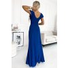 411-9 Trblietavé dlhé šaty s výstrihom CRYSTAL - modré