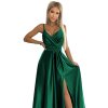 512-1 Elegantné dlhé saténové šaty s výstrihom JULIET - zelené