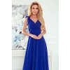 405-2 Dlhé šaty s výstrihom a viazaním na ramenách ELENA - modré