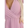 313-16 Elegantné plisované šaty s výstrihom a dlhým rukávom ISABELLE - púdrovo ružové