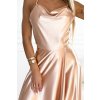 547-1 Dlhé saténové šaty s hlbokým výstrihom na chrbte PERLA - zlaté