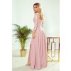 309-4 Elegantné dlhé čipkované šaty s výstrihom AMBER - staroružové