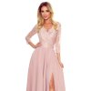 309-4 Elegantné dlhé čipkované šaty s výstrihom AMBER - staroružové