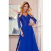 309-2 Elegantné dlhé čipkované dlhé šaty s výstrihom AMBER - modré