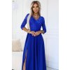 309-12 Elegantné dlhé čipkované šaty s výstrihom AMBER - modré