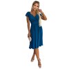 425-5 Elegantné šaty s výstrihom a krátkymi rukávmi MATILDE - morská modrá s trblietkami
