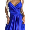 512-4 Elegantné dlhé saténové šaty s výstrihom JULIET - modré